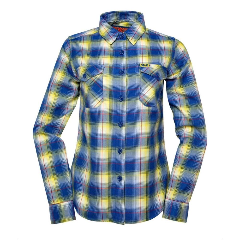DIXXON WD-40 Women’s Flannel Shirt Blue, Yellow Size S - Picture 3 of 12